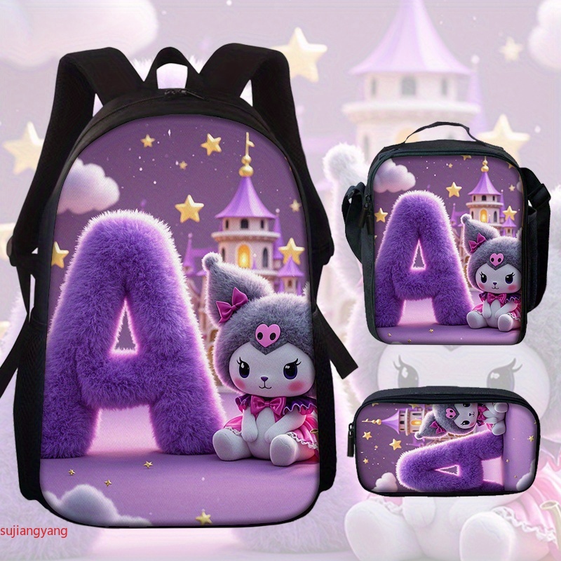 Interior Design Its - 3pcs Kuromi Letter-Themed Backpack Set, Featuring