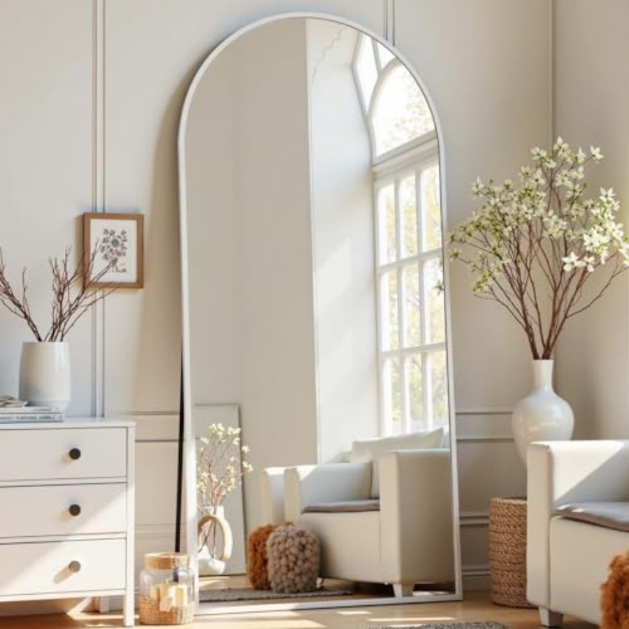Arch Mirror Leaning - Arched White Full Length Mirror 57